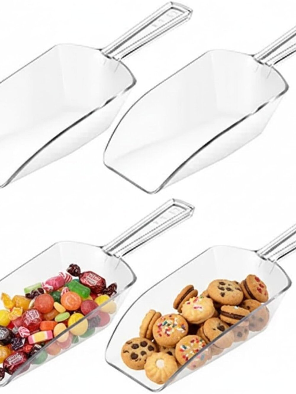 4 Pcs Multi Purpose Clear Plastic Scoops for Candy Buffet Acrylic Kitchen Ice Fo